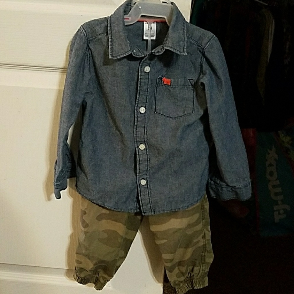 Denim/camo shirt pant set 24 months